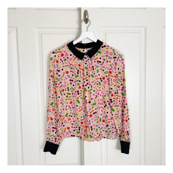 Kate Spade New York x Darcel Shelley New York City Graphic Print L/S Silk Blouse - Picture 3 of 12